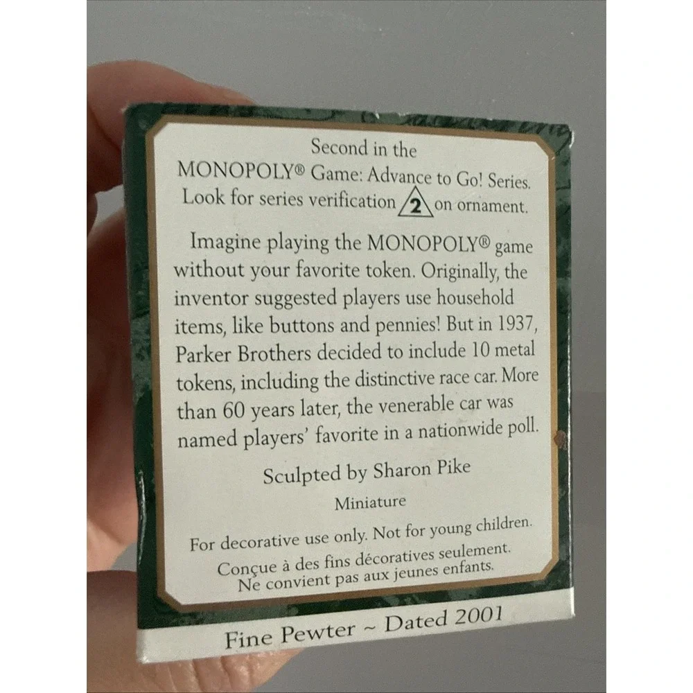 2001 Race Car Hallmark Miniature Ornament Monopoly Advance To Go #2